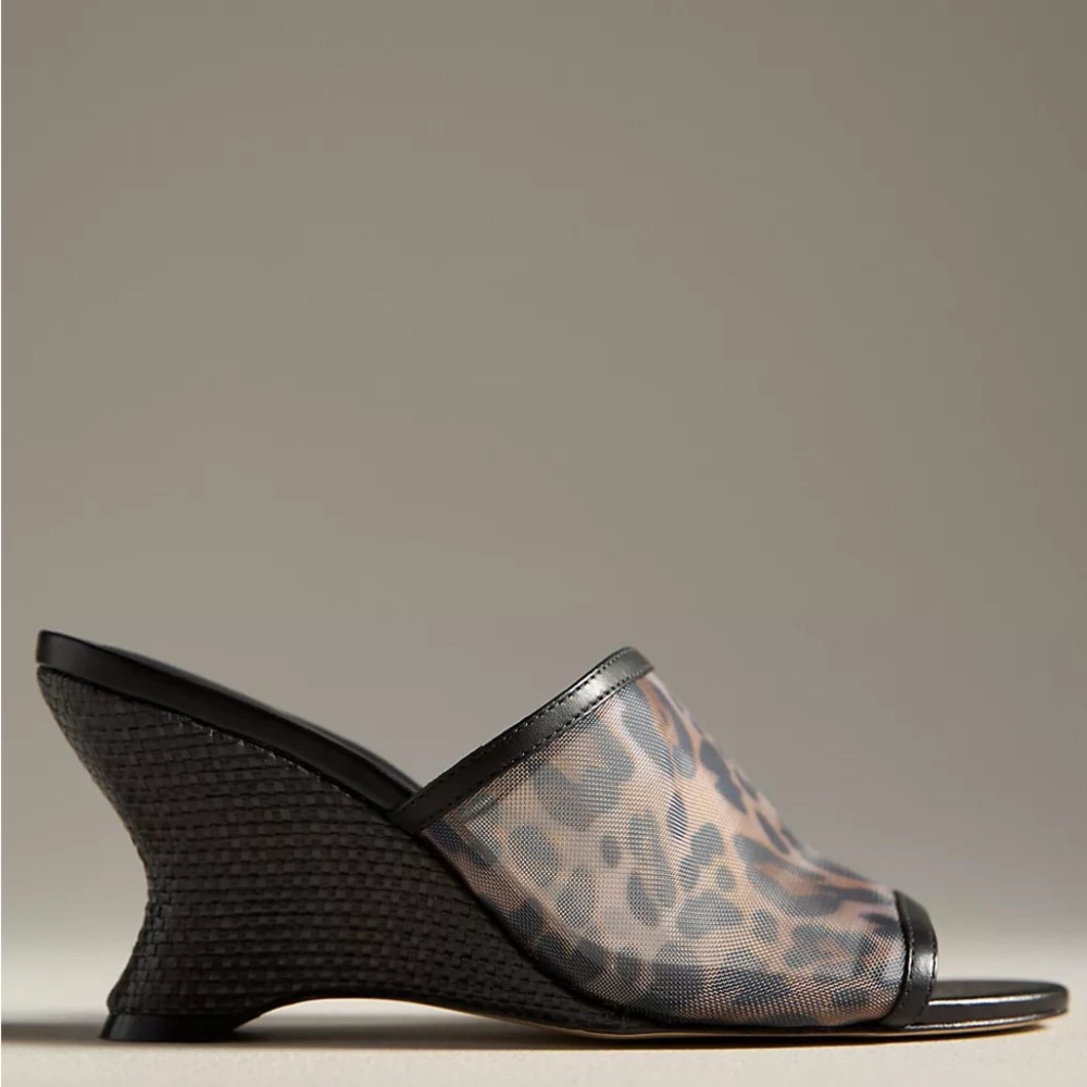 MAEVE Mesh Wedge Black and Leopard Print heels - Picture 2 of 9